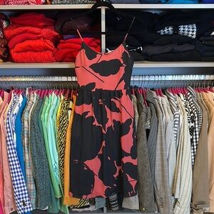 Loft terracotta/black print tie back adjustable strap back zipper dress size 00P